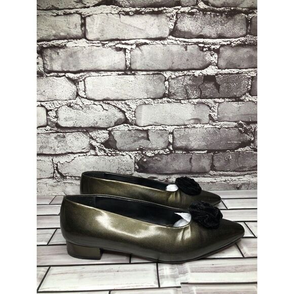I. Magnin Green Metallic Patent leather Slip On Heeled Shoes Women Sz 6M US/36EU - Picture 6 of 16
